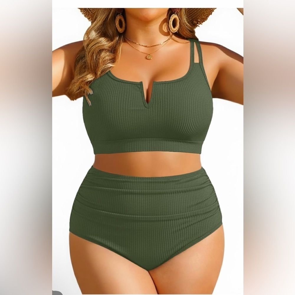 🆕Women Plus Size High Waisted Bikini - Ribbed Two Piece Swimsuit Tummy Control